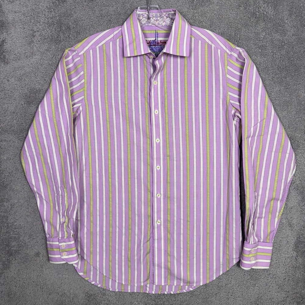 Robert Graham Shirt Mens S Flip Cuff Geometric Striped Modern American Preppy - Picture 2 of 12